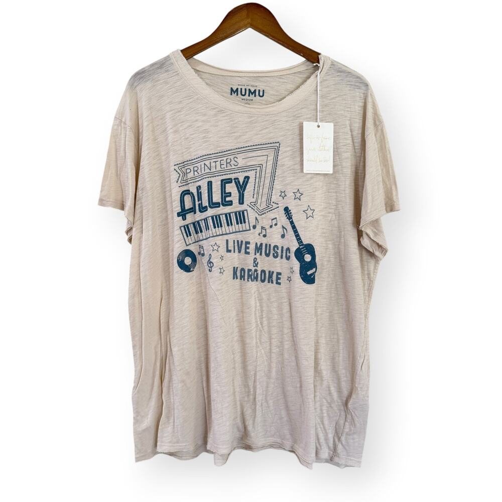 Show Me Your Mumu Printers Alley Hank Tee T-Shirt M Oversized Beige Raw Edges